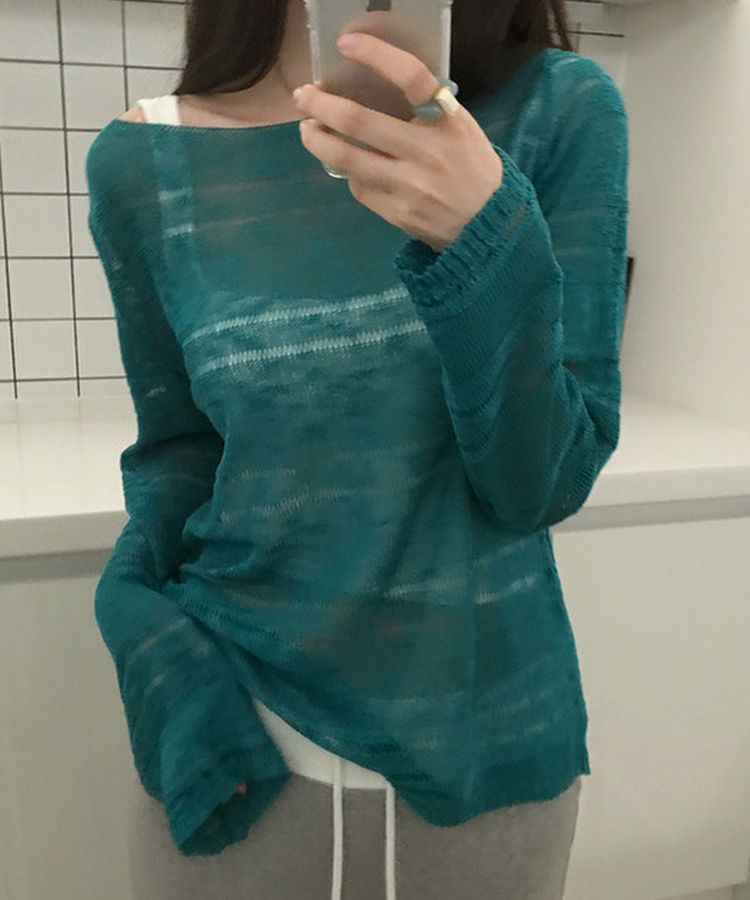 シアーボートネック長袖ニット(5color) TEAL