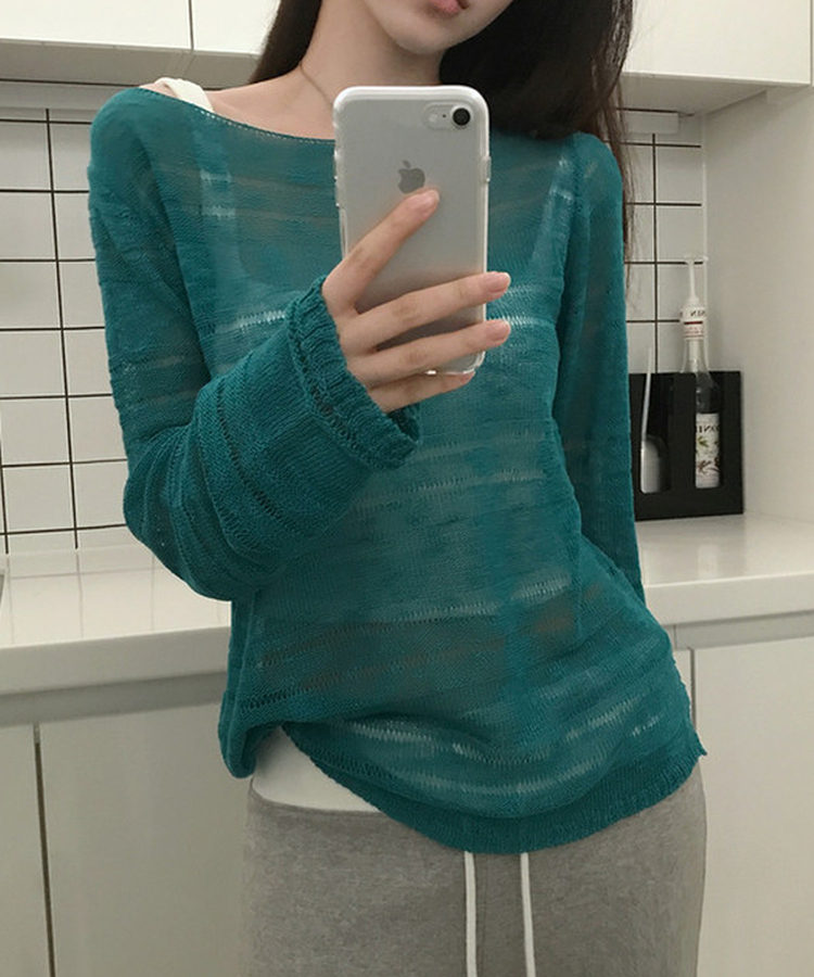 シアーボートネック長袖ニット(5color) TEAL