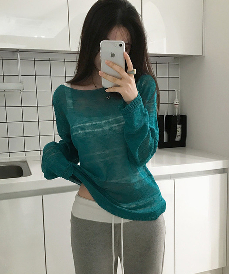 シアーボートネック長袖ニット(5color) TEAL