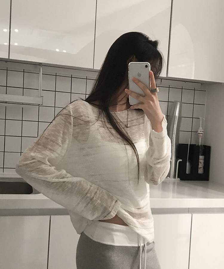 シアーボートネック長袖ニット(5color) WHITE