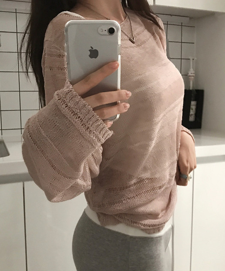 シアーボートネック長袖ニット(5color) PINK