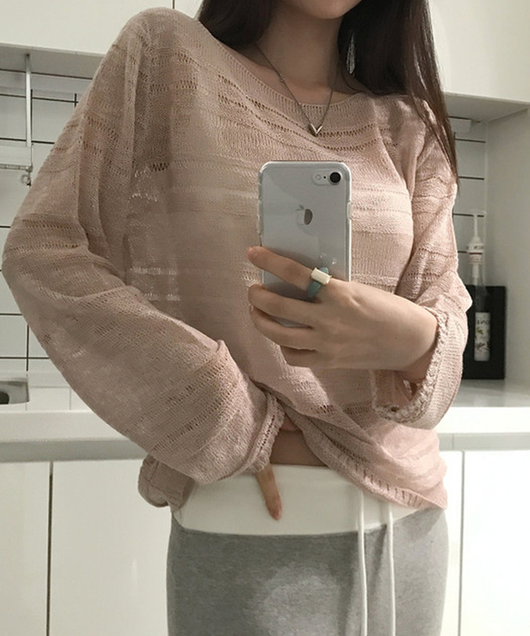 シアーボートネック長袖ニット(5color) PINK