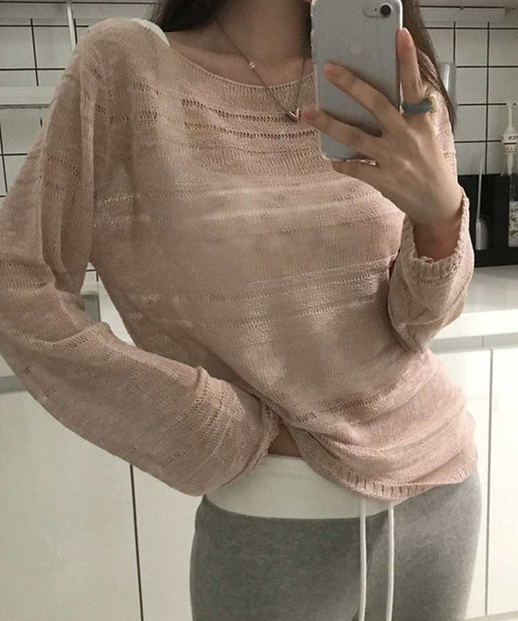 シアーボートネック長袖ニット(5color) PINK