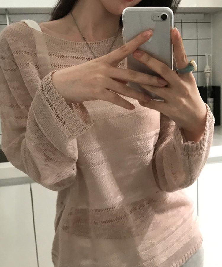 シアーボートネック長袖ニット(5color) PINK