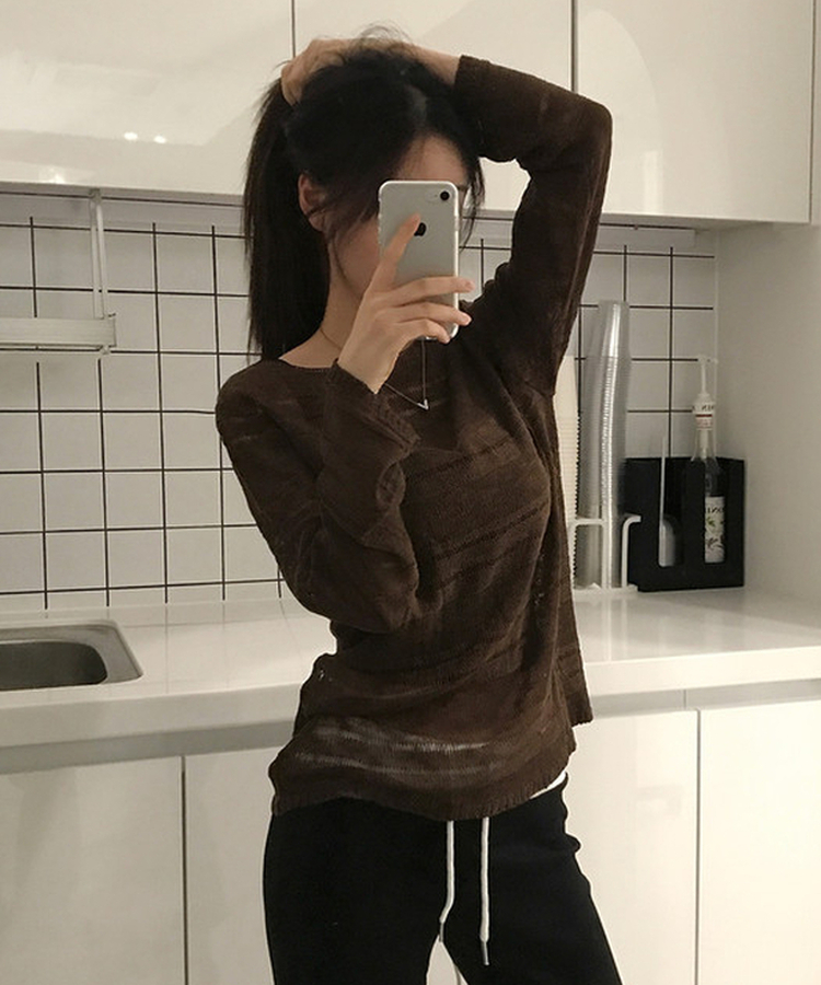 シアーボートネック長袖ニット(5color) BROWN