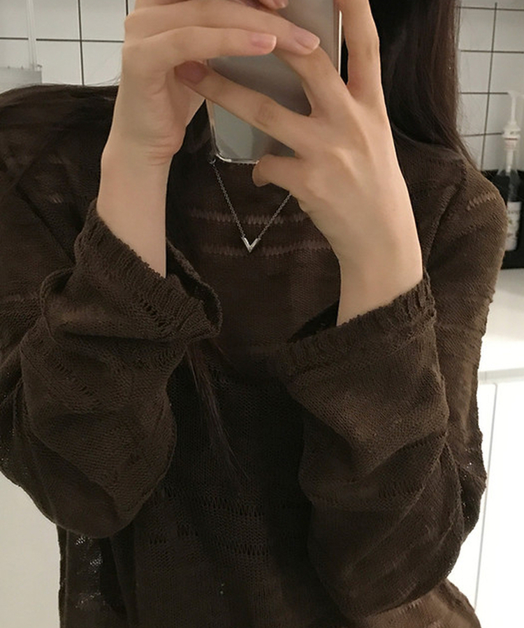 シアーボートネック長袖ニット(5color) BROWN