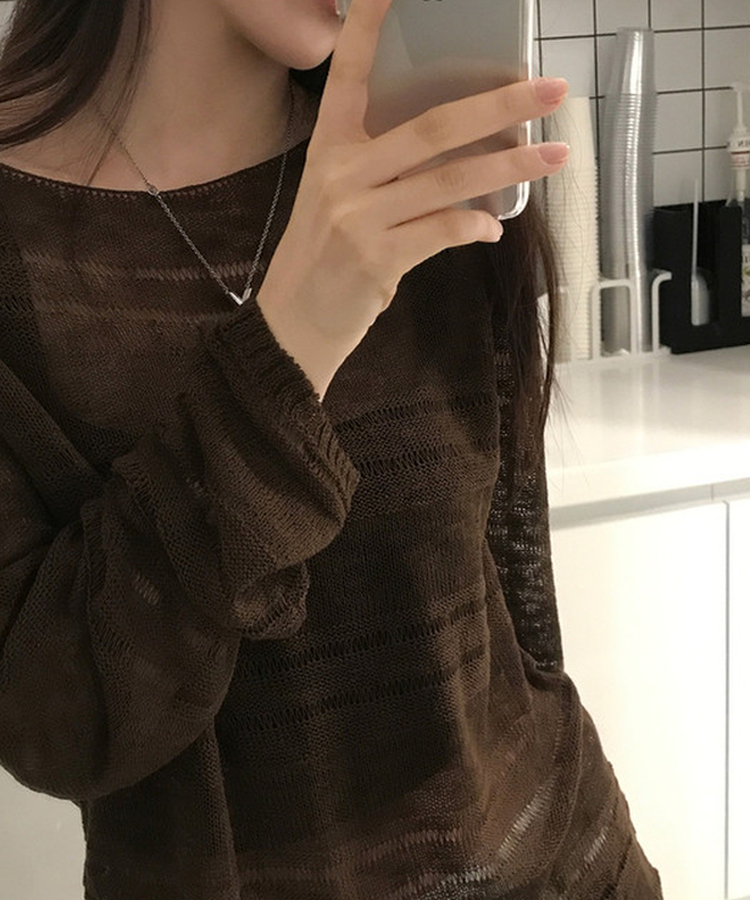 シアーボートネック長袖ニット(5color) BROWN