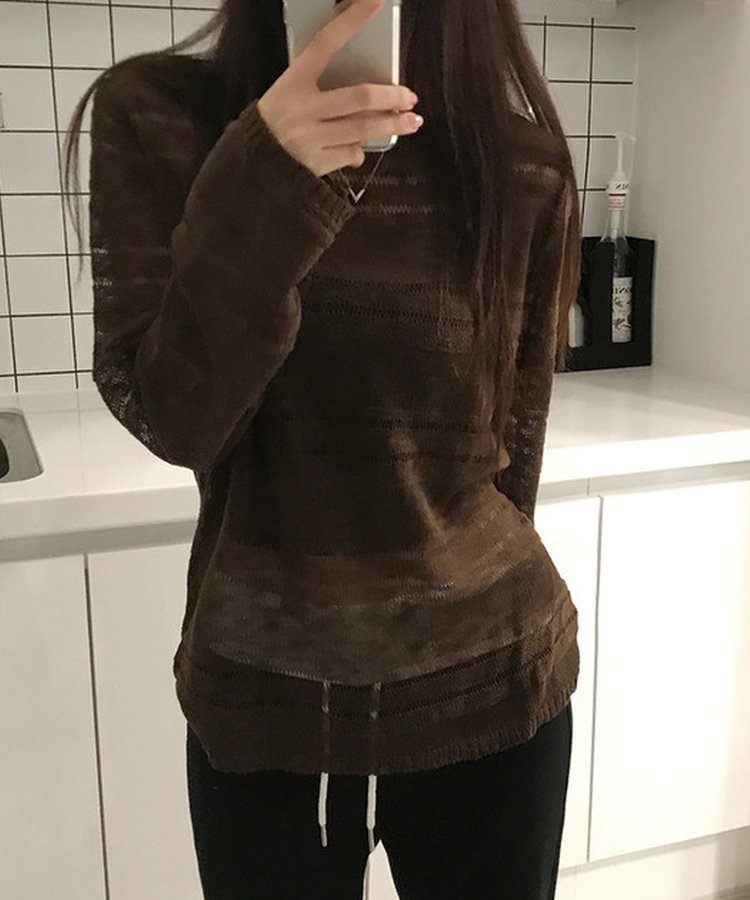 シアーボートネック長袖ニット(5color) BROWN