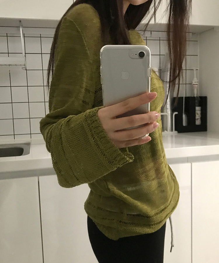 シアーボートネック長袖ニット(5color) OLIVE