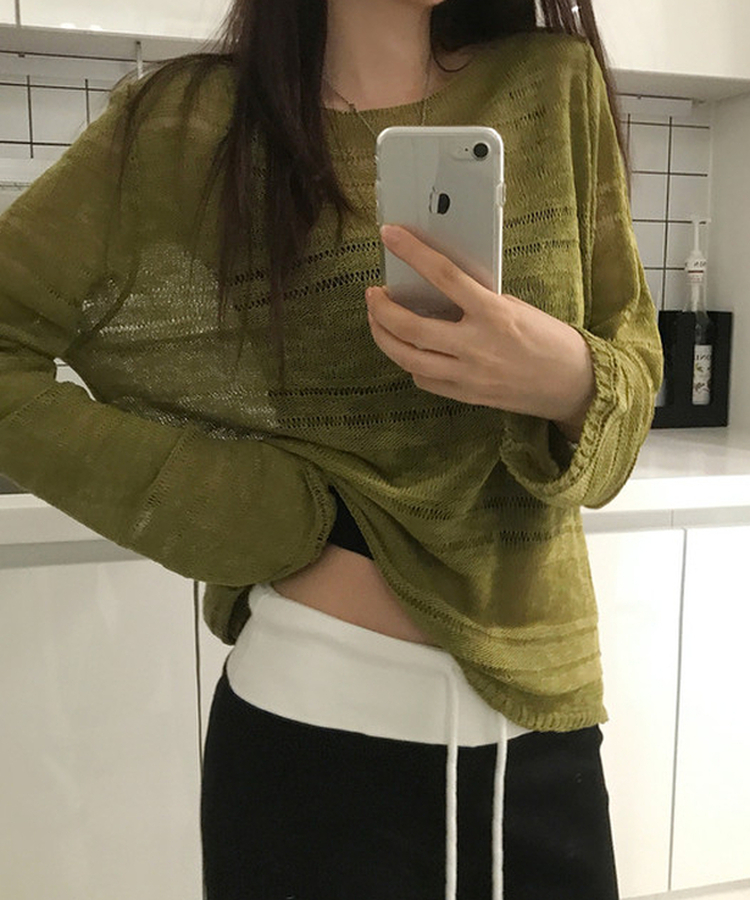 シアーボートネック長袖ニット(5color) OLIVE