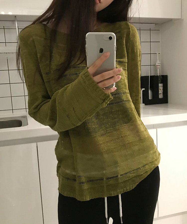 シアーボートネック長袖ニット(5color) OLIVE
