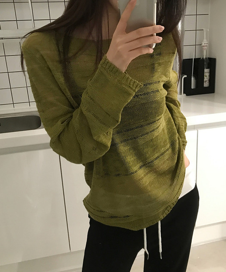 シアーボートネック長袖ニット(5color) OLIVE