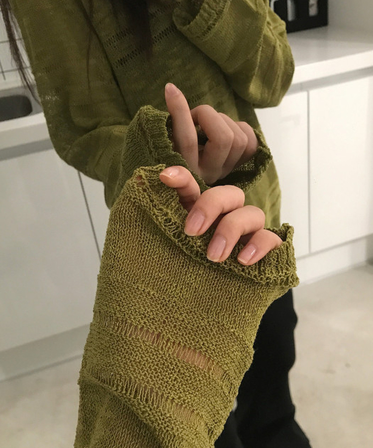 シアーボートネック長袖ニット(5color) OLIVE