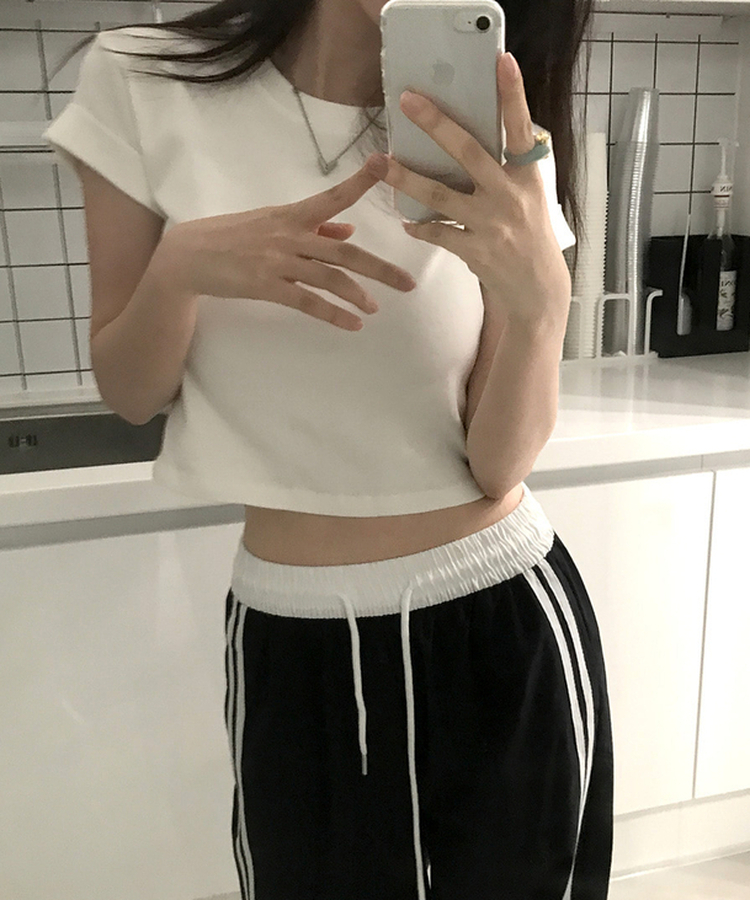 ロールアップクロップド半袖Tシャツ(8color) IVORY