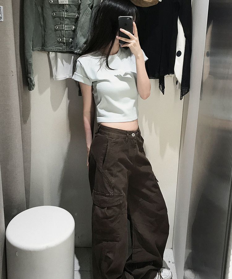 ロールアップクロップド半袖Tシャツ(8color) MINT