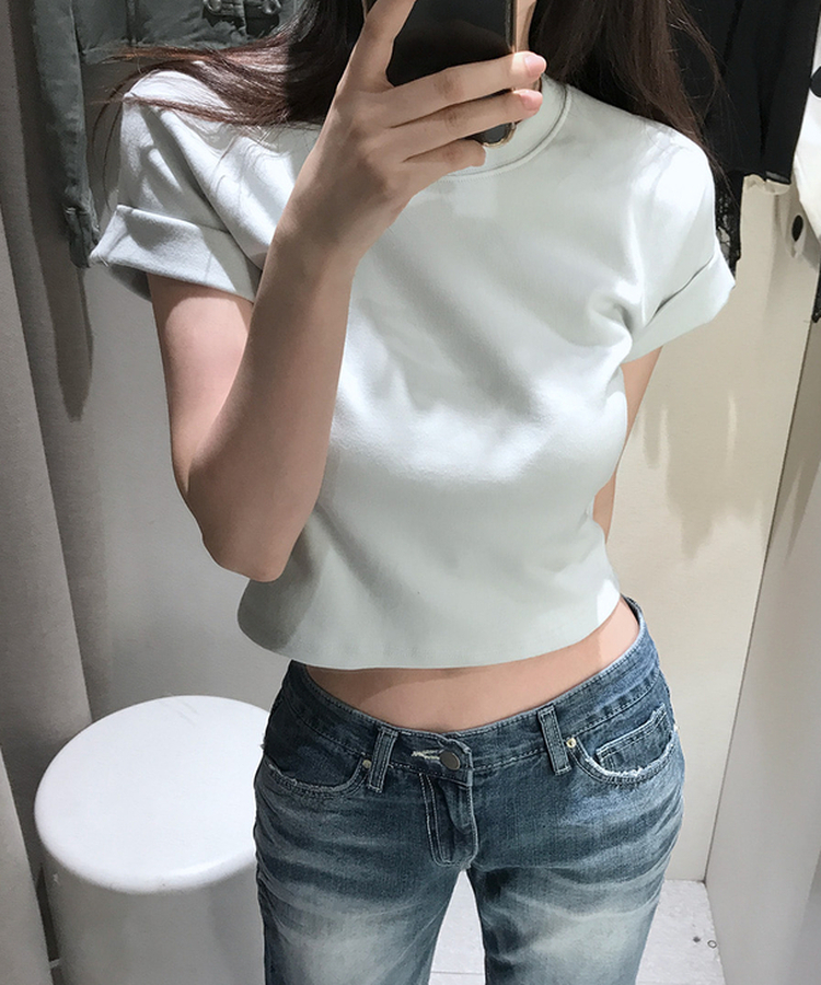 ロールアップクロップド半袖Tシャツ(8color) MINT