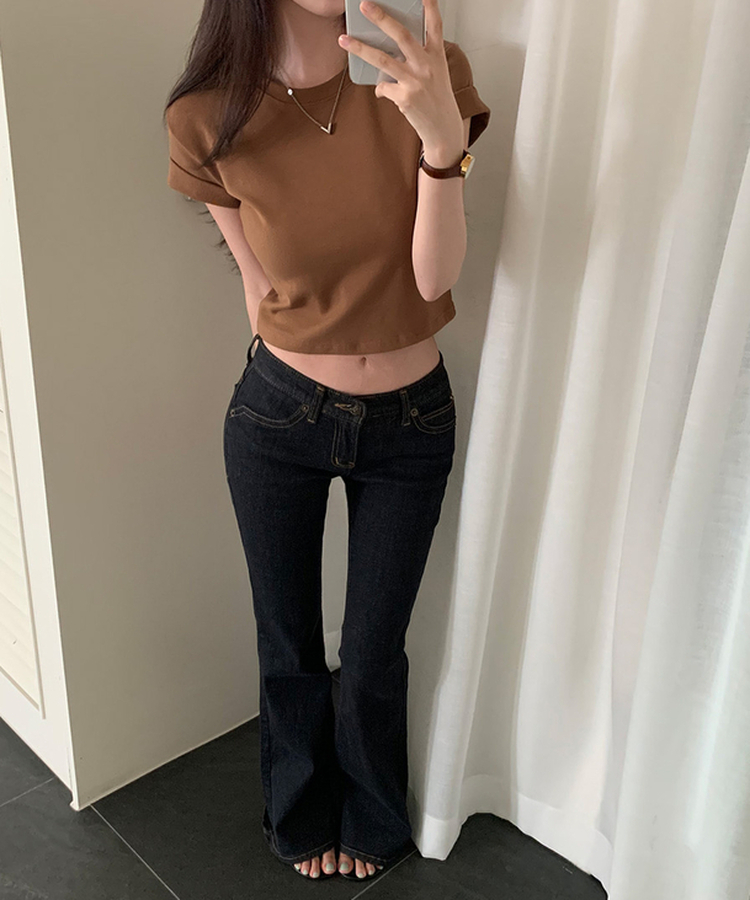 ロールアップクロップド半袖Tシャツ(8color) CAMEL