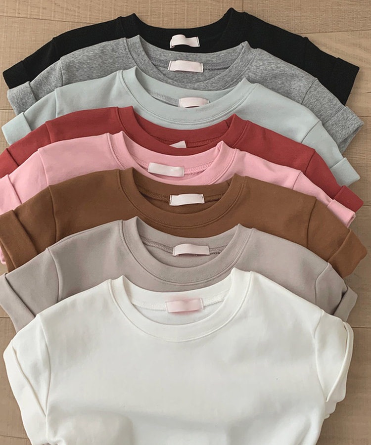 ロールアップクロップド半袖Tシャツ(8color)