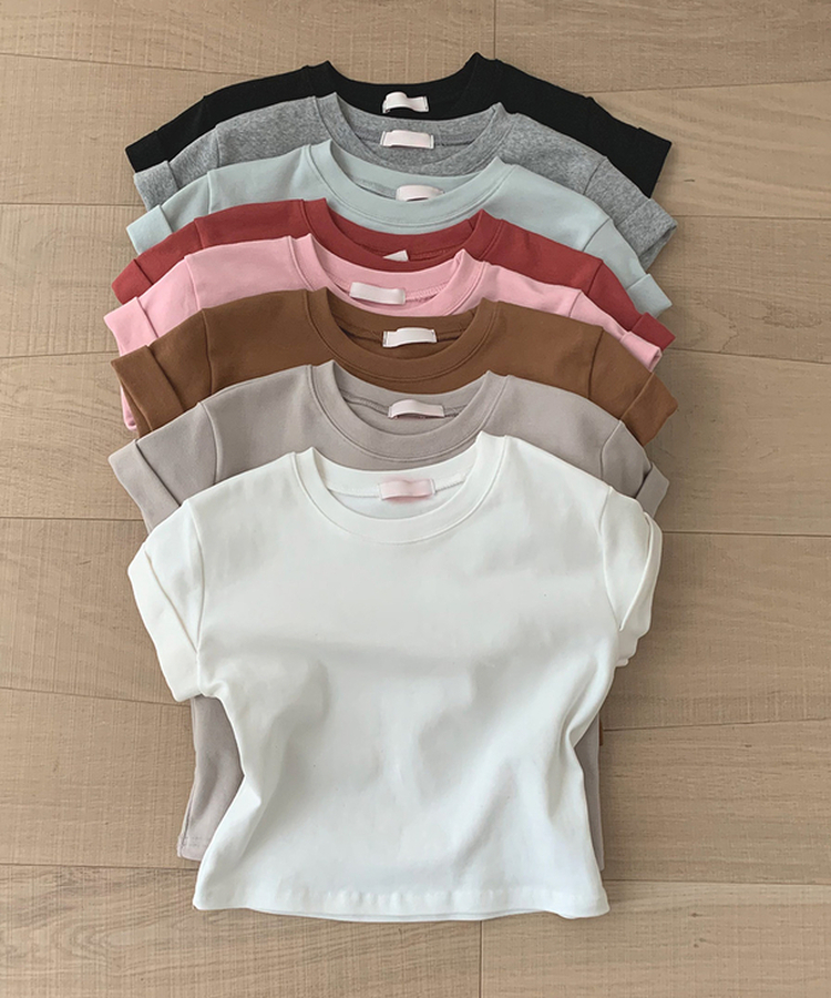 ロールアップクロップド半袖Tシャツ(8color)