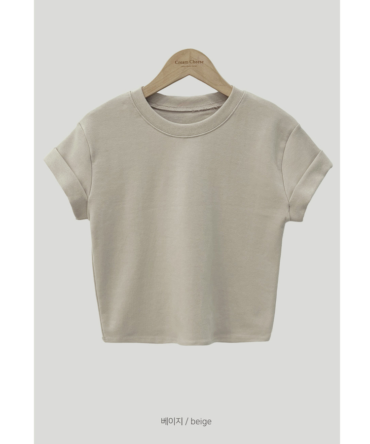 ロールアップクロップド半袖Tシャツ(8color)