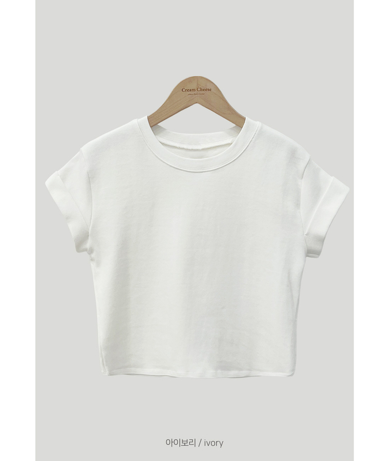 ロールアップクロップド半袖Tシャツ(8color)