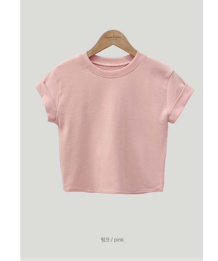 ロールアップクロップド半袖Tシャツ(8color)