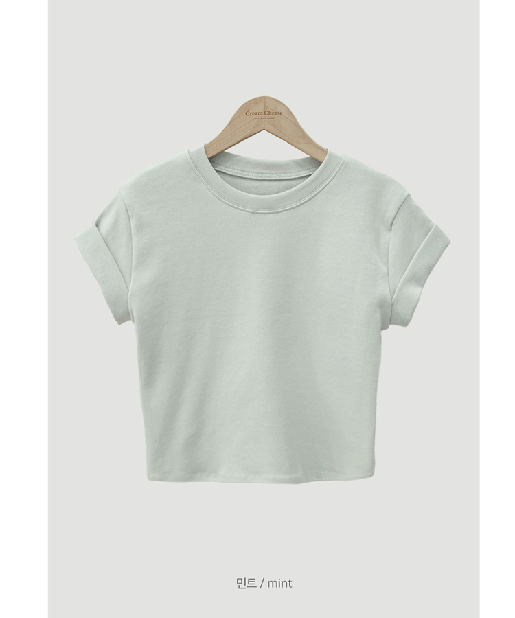 ロールアップクロップド半袖Tシャツ(8color)