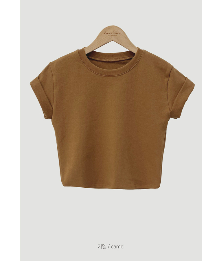 ロールアップクロップド半袖Tシャツ(8color)