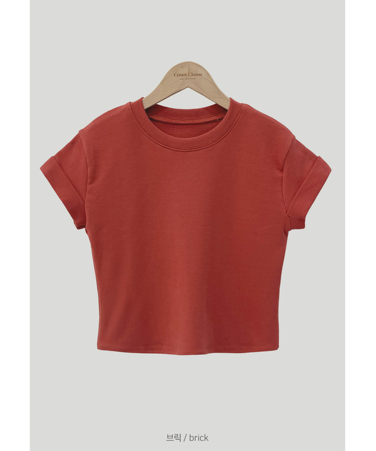 ロールアップクロップド半袖Tシャツ(8color)