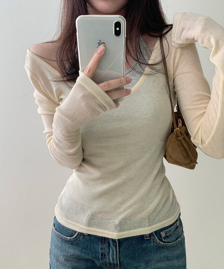 ホルターネックレイヤードキャミソール(5color) MELANGE GRAY