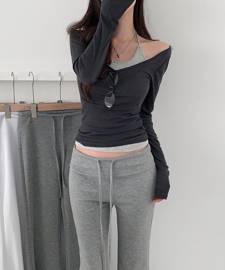 ホルターネックレイヤードキャミソール(5color) MELANGE GRAY