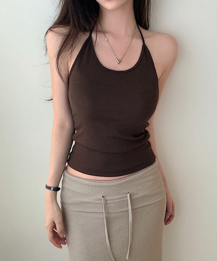 ホルターネックレイヤードキャミソール(5color) BROWN