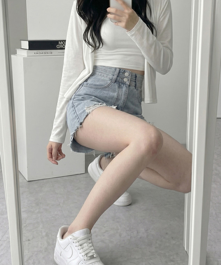 Aラインダメージデニムショートパンツ LIGHT DENIM