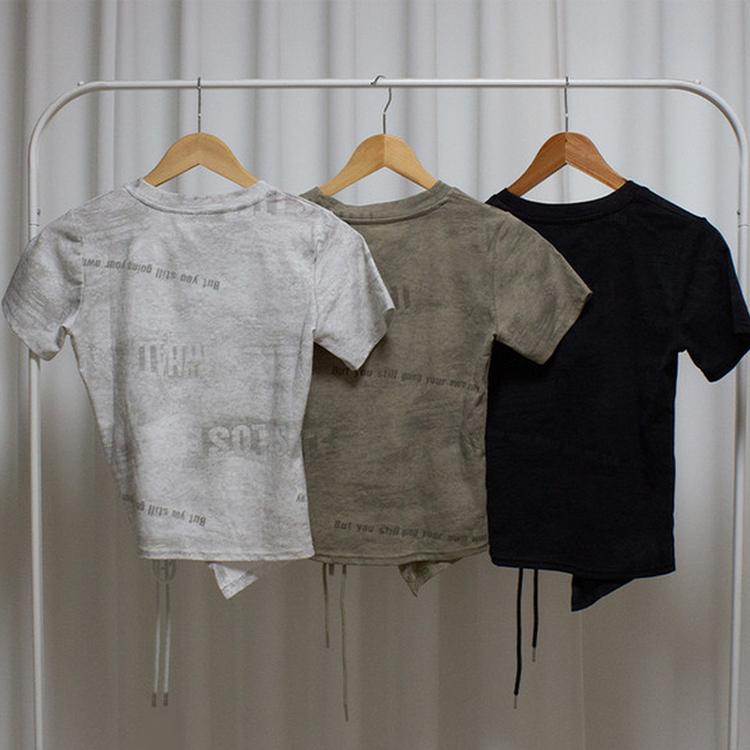 アシメアイレットスリットリボン半袖Tシャツ