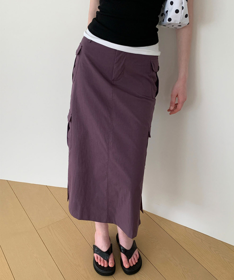 ナイロンカーゴスリットロングスカート PURPLE