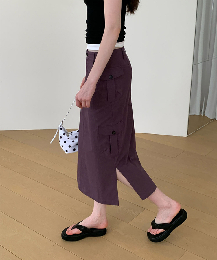 ナイロンカーゴスリットロングスカート PURPLE