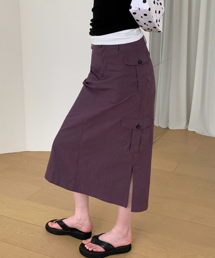 ナイロンカーゴスリットロングスカート PURPLE