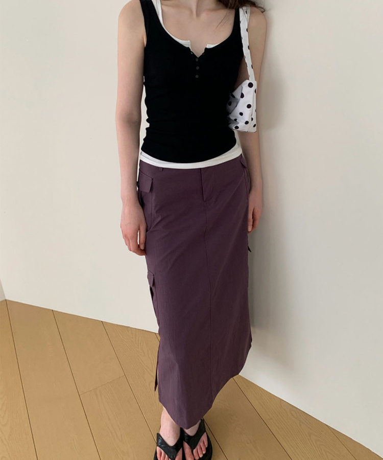 ナイロンカーゴスリットロングスカート PURPLE