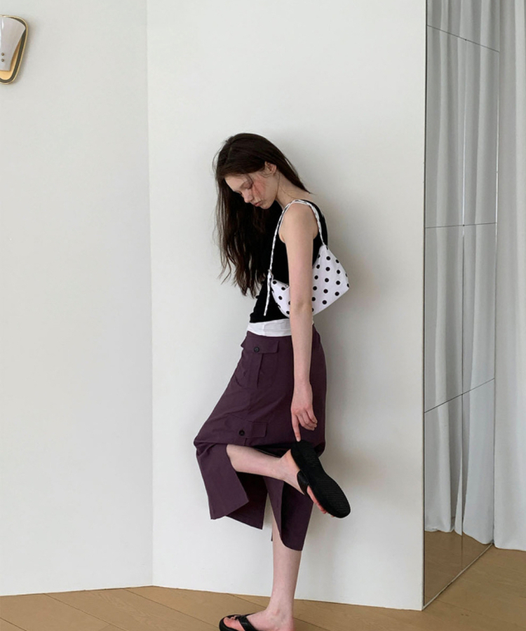 ナイロンカーゴスリットロングスカート PURPLE