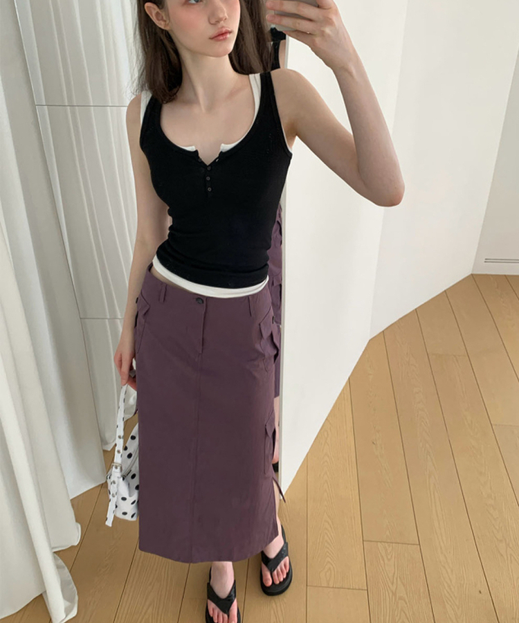 ナイロンカーゴスリットロングスカート PURPLE