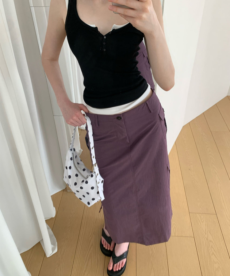 ナイロンカーゴスリットロングスカート PURPLE