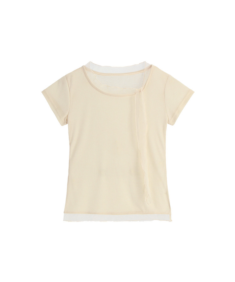 （国内製作）（細身フィット/ソフトスパン）メッシュ タイ スカーフ 半袖 Tシャツ