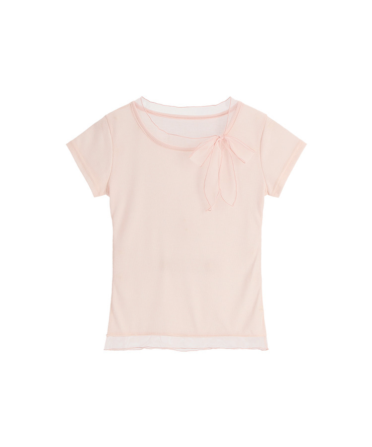 （国内製作）（細身フィット/ソフトスパン）メッシュ タイ スカーフ 半袖 Tシャツ