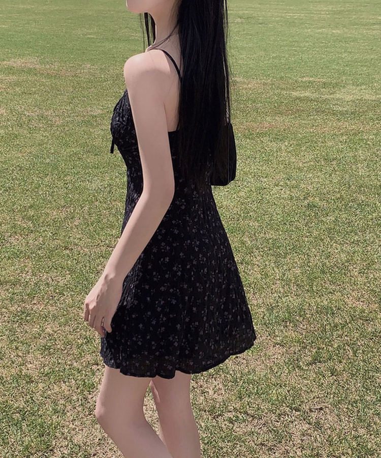 완벽한 여름 원피스플로리스트 플라워 나시 잔꽃 미니 원피스 블랙