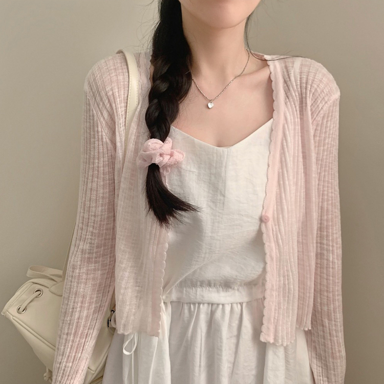 【1+1企画】シースルークロップボタンカーディガン(5color) PINK