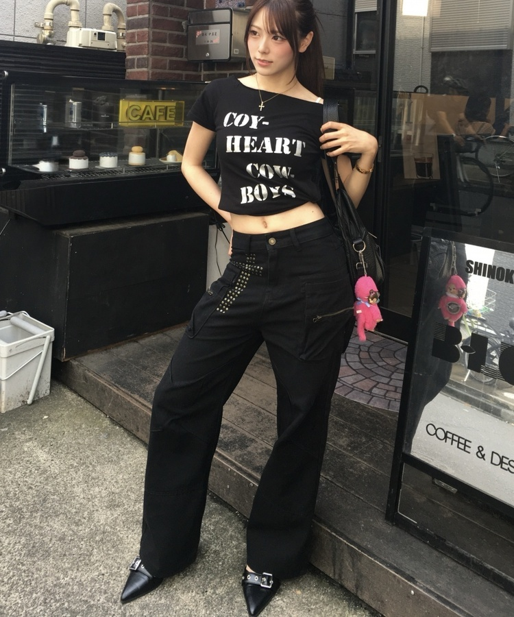 스터드 카고 와이드 팬츠 블랙