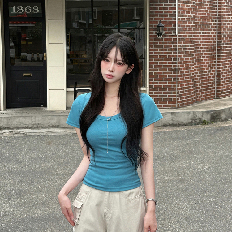 ストレッチUネック半袖Tシャツ(6color) BLUE