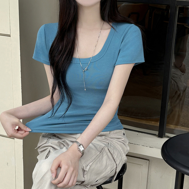 ストレッチUネック半袖Tシャツ(6color) BLUE