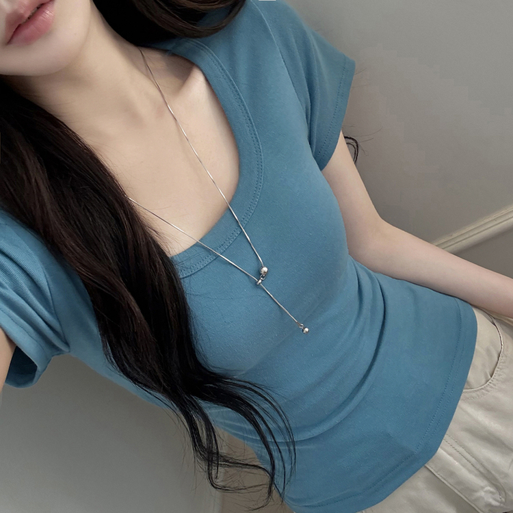 ストレッチUネック半袖Tシャツ(6color) BLUE