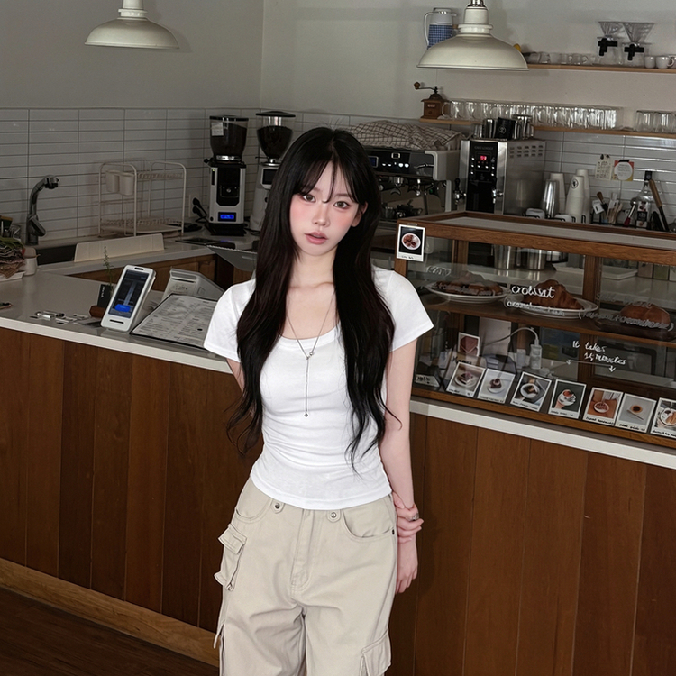 ストレッチUネック半袖Tシャツ(6color) IVORY